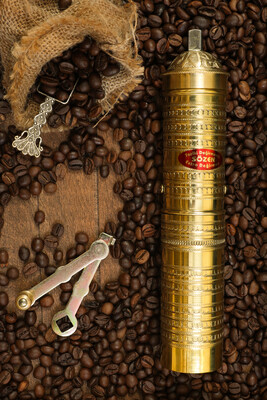 SOZEN BRASS COFFEE GRINDER 23 CM / 9.2 IN HANDHAMMERED