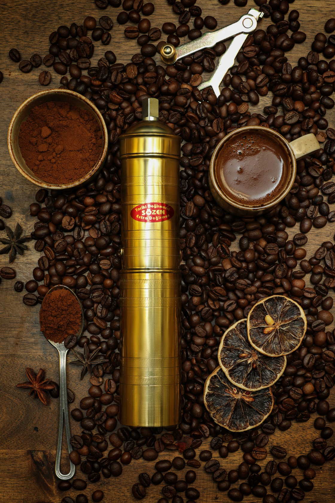 Brass Coffee Mill (Round) 'Turkish Coffee Grinder' [Decorative Only] 